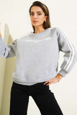 Copenhagen Baskılı Üç İplik Sweatshirt Gri - Kadın Giyim Modelleri