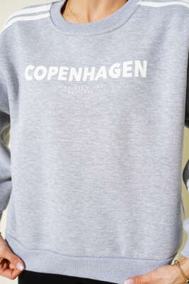 Copenhagen Baskılı Üç İplik Sweatshirt Gri - Kadın Giyim Modelleri