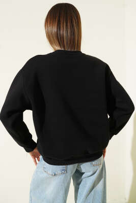 Copenhagen Baskılı Üç İplik Sweatshirt Siyah - İndirimli Tesettür Bluz