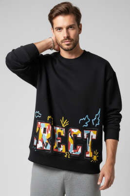 Correct Baskılı Üç İplik Erkek Sweatshirt Siyah - EKSİ BİR