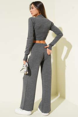 Croplu Triko İkili Takım Füme - Kadın Giyim Modelleri