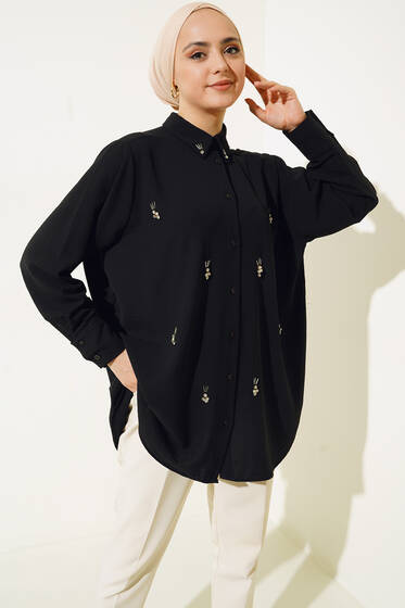 Çubuk Taşlı Gömlek Siyah - Gömlek