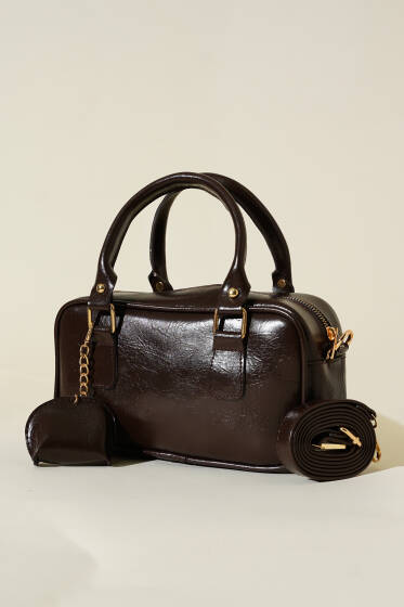 Cüzdan Görünümlü Fermuarlı Çanta Acı Kahve - Kol Çantası