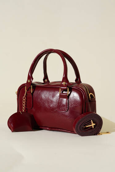 Cüzdan Görünümlü Fermuarlı Çanta Bordo - Kol Çantası