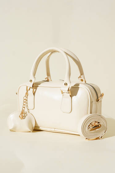 Cüzdan Görünümlü Fermuarlı Çanta Krem - Kol Çantası