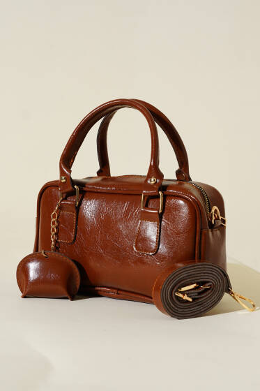 Cüzdan Görünümlü Fermuarlı Çanta Taba - Kol Çantası