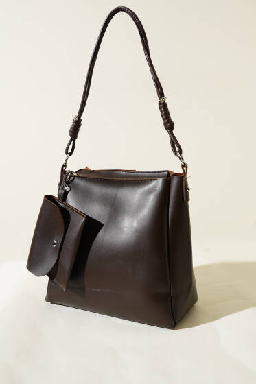 Cüzdanlı Fermuarlı Kol Çantası Acı Kahve - Kol Çantası