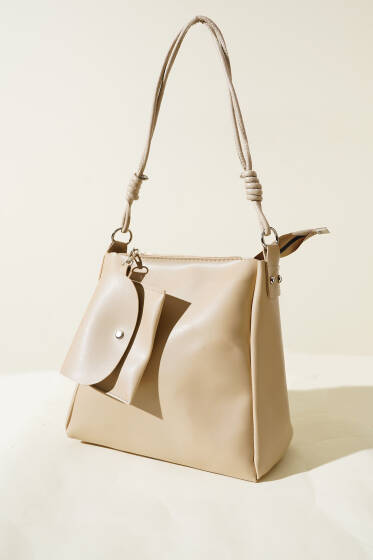 Cüzdanlı Fermuarlı Kol Çantası Bej - Kol Çantası