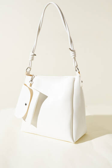 Cüzdanlı Fermuarlı Kol Çantası Beyaz - Kol Çantası