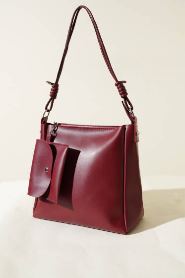 Cüzdanlı Fermuarlı Kol Çantası Bordo - Kol Çantası