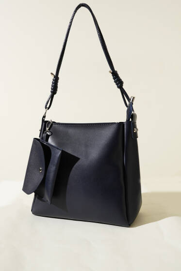 Cüzdanlı Fermuarlı Kol Çantası Lacivert - Kol Çantası