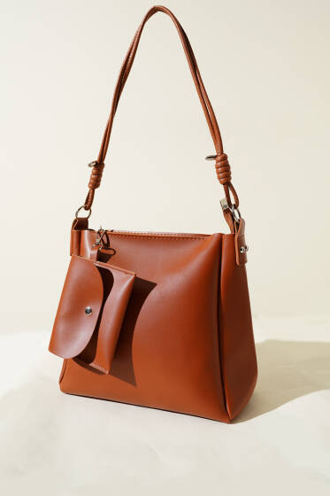 Cüzdanlı Fermuarlı Kol Çantası Taba - Kol Çantası