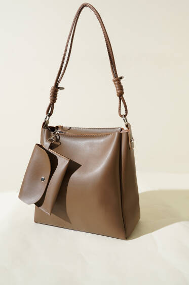 Cüzdanlı Fermuarlı Kol Çantası Vizon - Kol Çantası