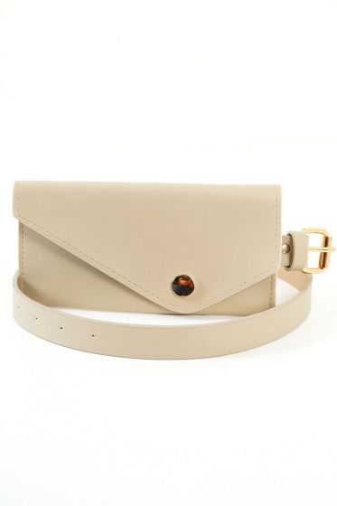 Cüzdanlı İnce Bej Kemer - Bel Çantası