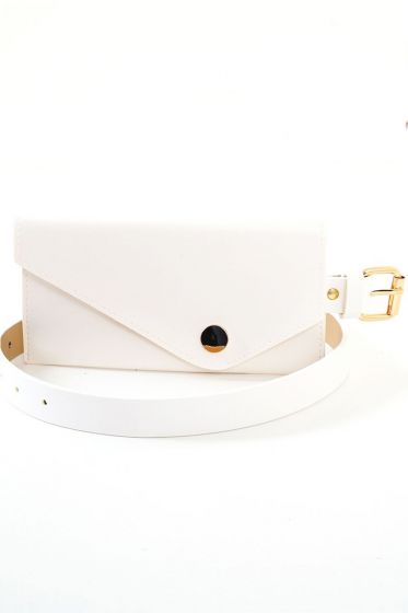 Cüzdanlı İnce Beyaz Kemer - Bel Çantası