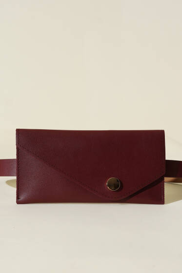 Cüzdanlı İnce Bordo Kemer - Bel Çantası