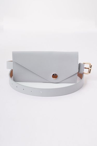 Cüzdanlı İnce Gri Kemer - Bel Çantası