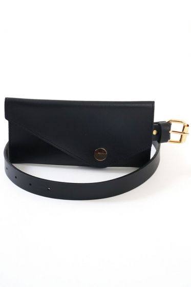 Cüzdanlı İnce Siyah Kemer - Bel Çantası