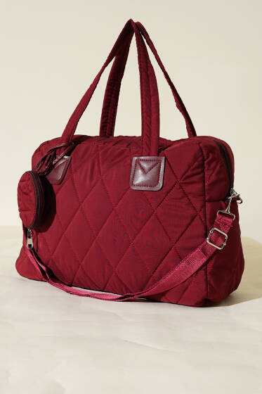 Cüzdanlı Kapitone Çanta Bordo - Kol Çantası