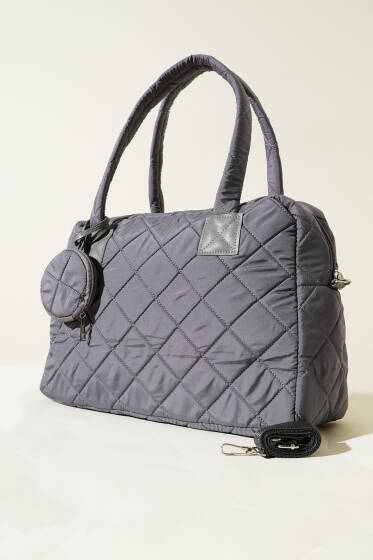 Cüzdanlı Kapitone Çanta Füme - Kol Çantası