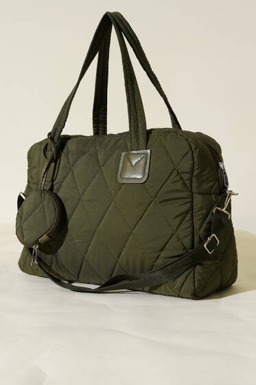 Cüzdanlı Kapitone Çanta Haki - Kol Çantası