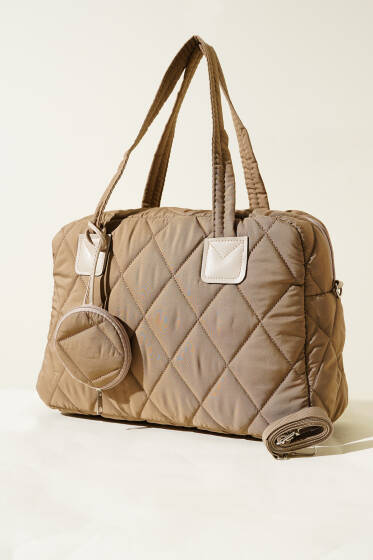 Cüzdanlı Kapitone Çanta Latte - Kol Çantası