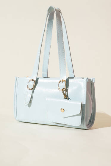 Cüzdanlı Kısa Kulplu Dikdörtgen Çanta Bebe Mavi - Kol Çantası