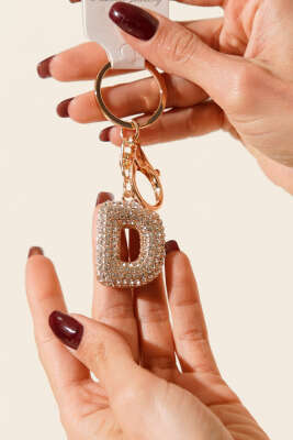 D Harfli Taşlı Anahtarlık 