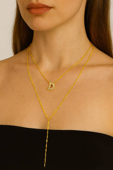 D Harfli Zincir Kolye Gold - Kolye