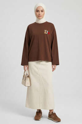 D Logolu Kalp Armalı Tunik Kahve - Yılın Fırsatı