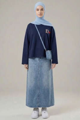 D Logolu Kalp Armalı Tunik Lacivert - Tunik