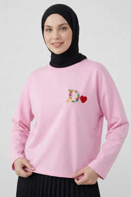 D Logolu Kalp Armalı Tunik Pembe 
