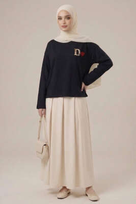 D Logolu Kalp Armalı Tunik Siyah - Tunik