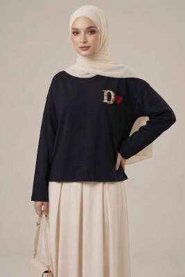 D Logolu Kalp Armalı Tunik Siyah 