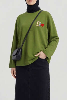 D Logolu Kalp Armalı Tunik Yeşil - SAS