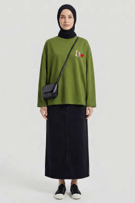 D Logolu Kalp Armalı Tunik Yeşil - Yılın Fırsatı