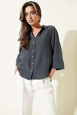 Dabıl Fakir Kol Salaş Gömlek Füme - Kadın Giyim Modelleri