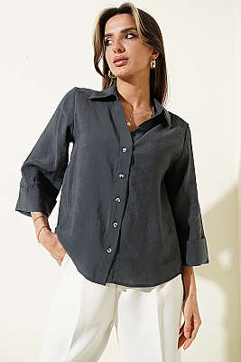 Dabıl Fakir Kol Salaş Gömlek Füme - Kadın Giyim Modelleri