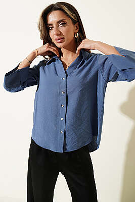 Dabıl Fakir Kol Salaş Gömlek İndigo - Kadın Giyim Modelleri