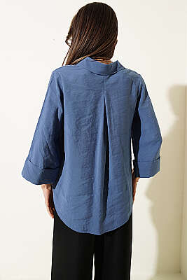 Dabıl Fakir Kol Salaş Gömlek İndigo - Kadın Giyim Modelleri