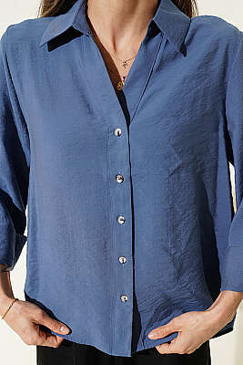 Dabıl Fakir Kol Salaş Gömlek İndigo - Kadın Giyim Modelleri