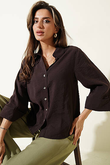 Dabıl Fakir Kol Salaş Gömlek Kahve - Kadın Giyim Modelleri