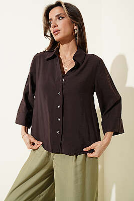 Dabıl Fakir Kol Salaş Gömlek Kahve - Kadın Giyim Modelleri