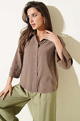 Dabıl Fakir Kol Salaş Gömlek Vizon - Kadın Giyim Modelleri