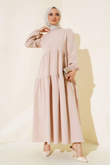 Dabıl Kat Kat Düz Elbise Bej - Elbise