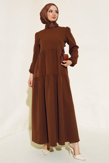 Dabıl Kat Kat Düz Elbise Kahve - Elbise