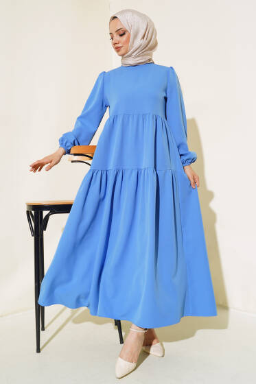 Dabıl Kat Kat Düz Elbise Mavi - Elbise