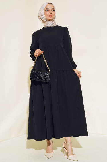 Dabıl Kat Kat Düz Elbise Siyah - Elbise