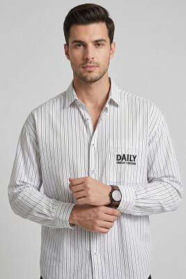 Daily Tek Cepli Çizgili Erkek Gömlek Beyaz - GİESTO
