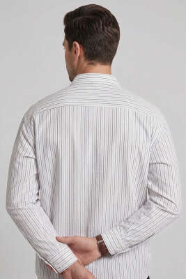 Daily Tek Cepli Çizgili Erkek Gömlek Beyaz - Erkek Gömlek